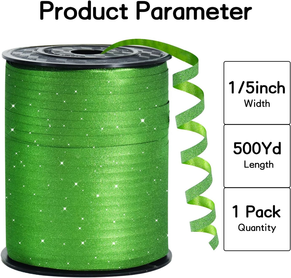 BEISHIDA 500 Yards Dark Green Glitter Ribbon Curling Crimped, Glitter Ribbon Balloon String Shiny