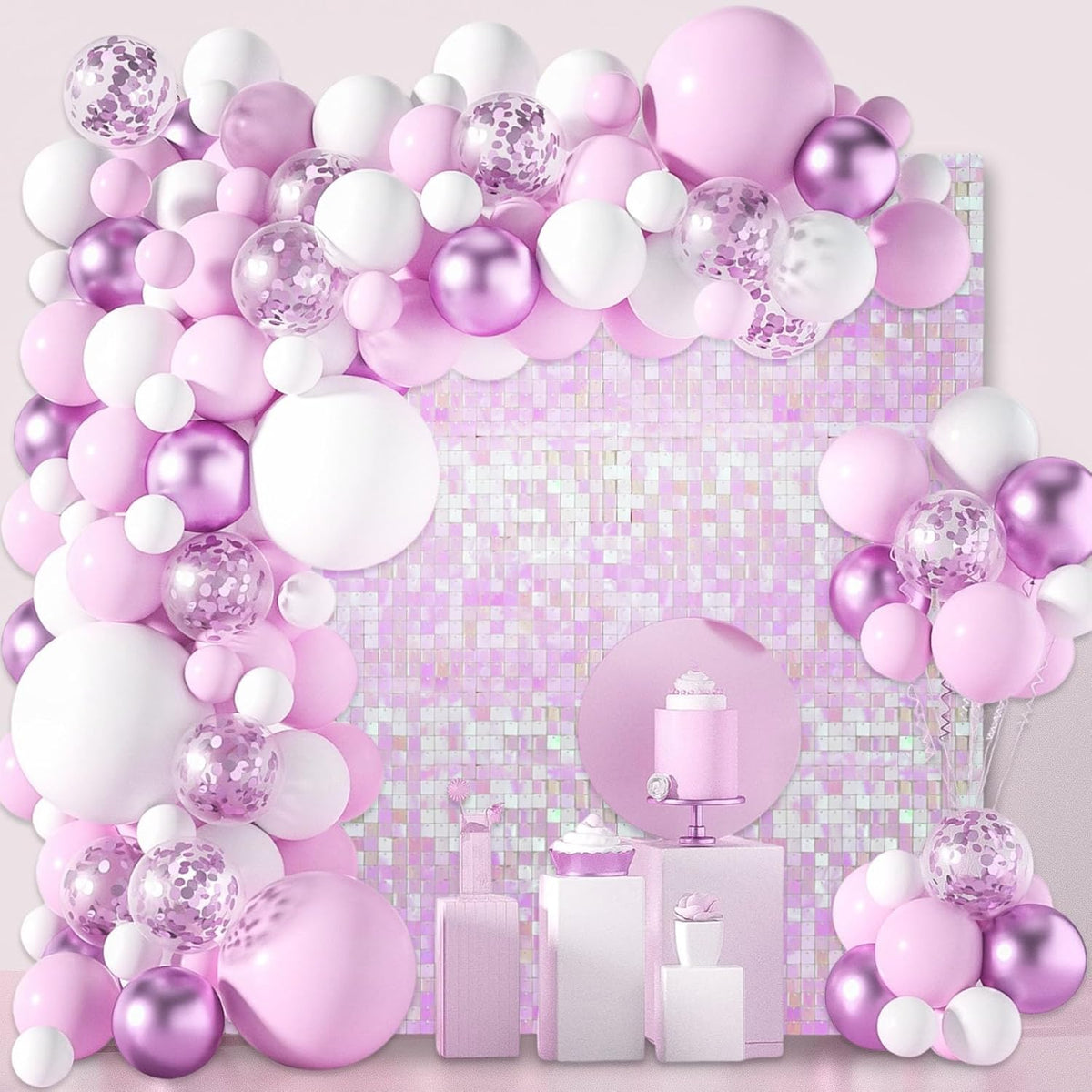 12PCS Colorful Light Pink Shimmer Wall Backdrop, Square Sequin Photo Backdrops Panel, Glitter Wall