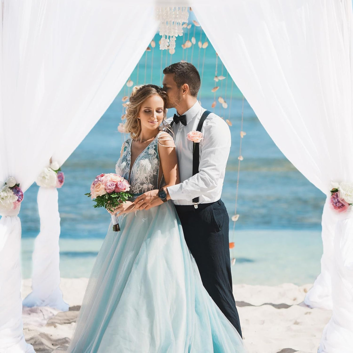 VOK White Wedding Arch Draping Fabric Chiffon Fabric, 29in x 18Ft 2 Panels Sheer Chiffon Outdoor