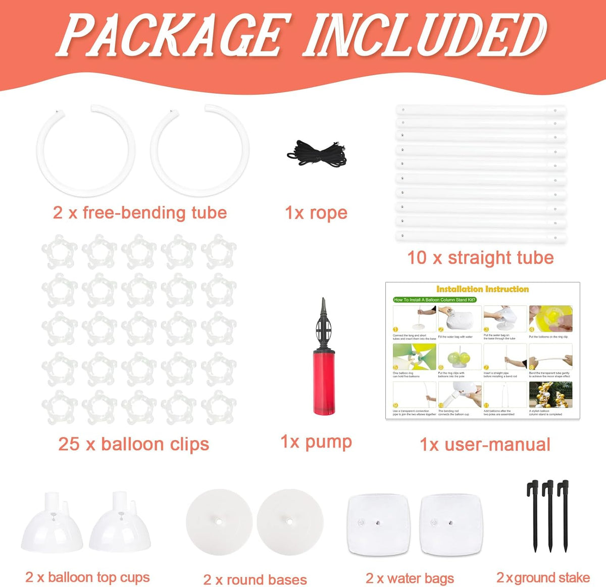 8FT & 6FT Balloon Arch Stand, Flexible Top Balloon Arch Kit, Half Arch Balloon Stand with Base for