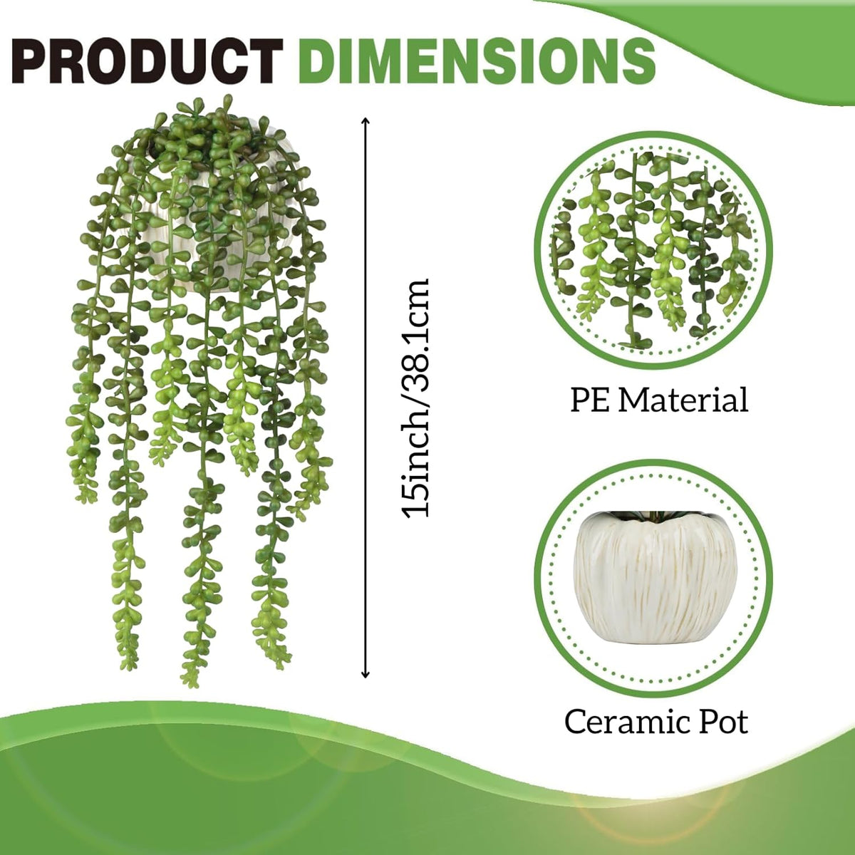 Succulents Plants Artificial, Small String of Pearls with Ceramic Pot Artificial Faux String of