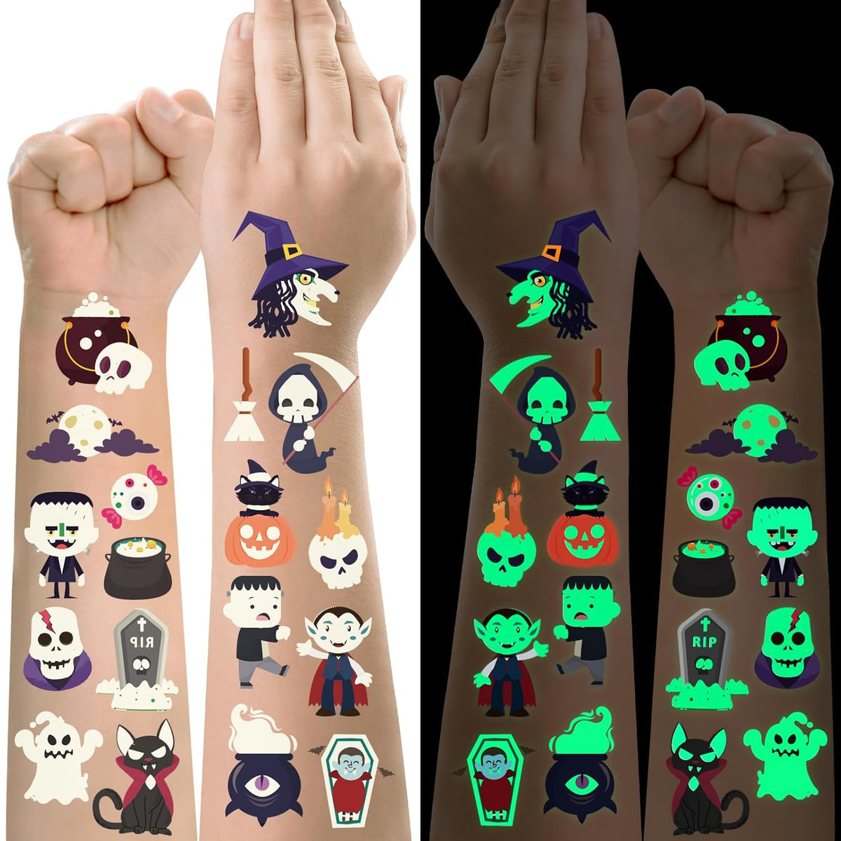 Halloween Luminous Temporary Tattoo for Kids - 250+ Horror Glow Halloween Party Supplies for Boys