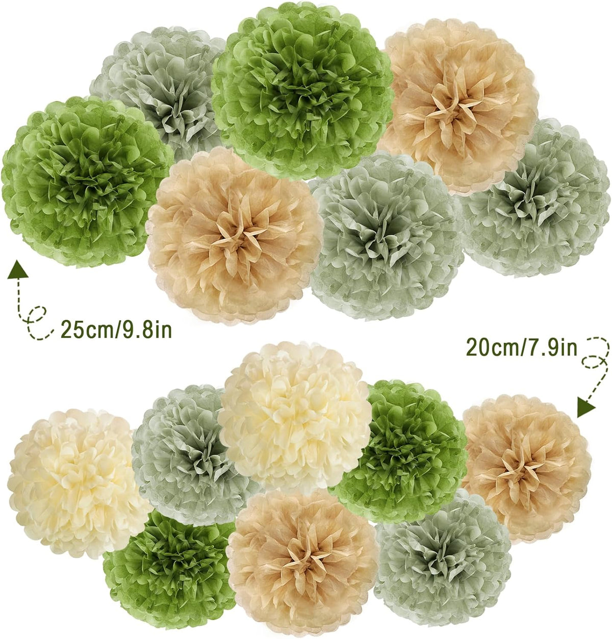 Olive Sage Green Tissue Paper Pom Poms Safari Jungle Party Decorations Paper Flowers Decorations