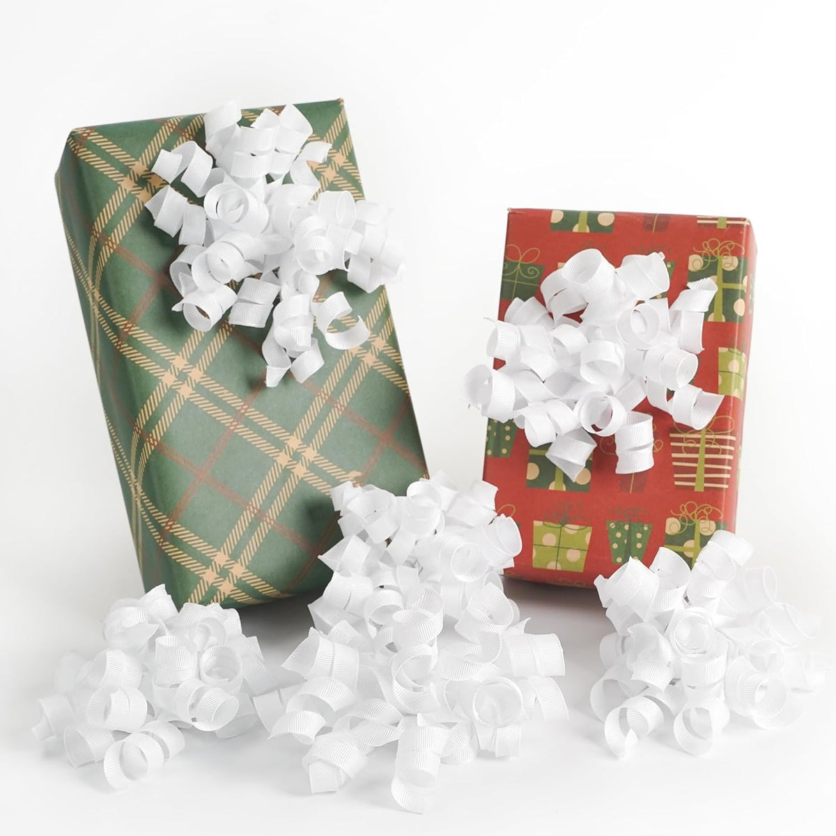 HUIHUANG White Bows for Gift Wrapping, White Curly Ribbon Bows Self Adhesive Burst Gift Bow for