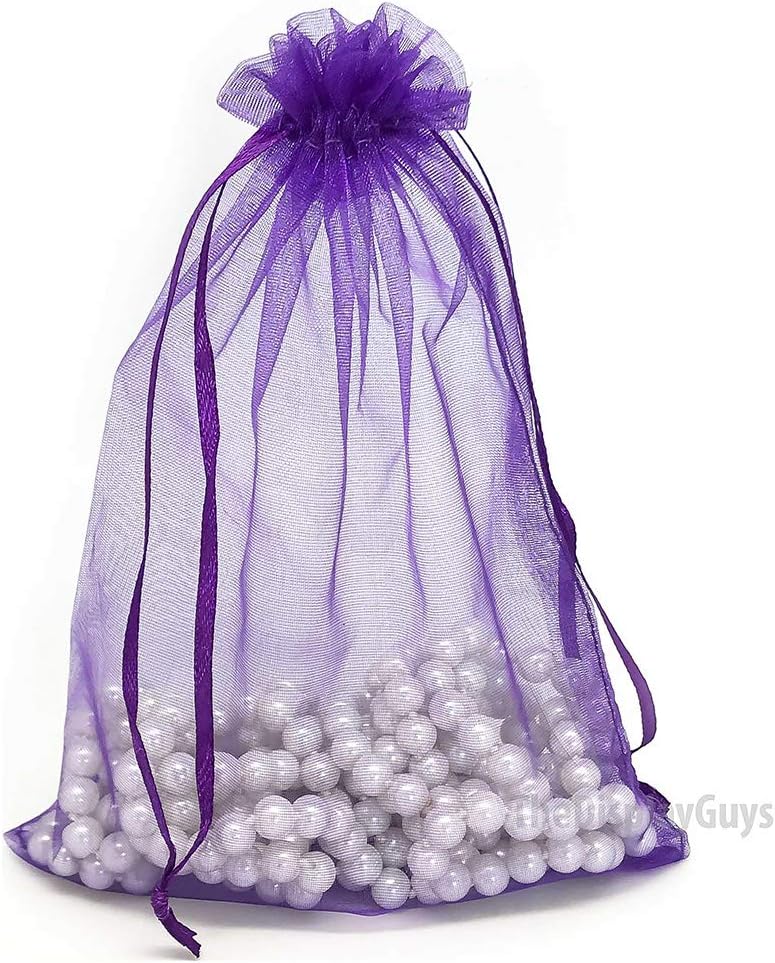 TheDisplayGuys 48-Pack 6x8 Purple Sheer Organza Gift Bags with Drawstring, Jewelry Candy Treat