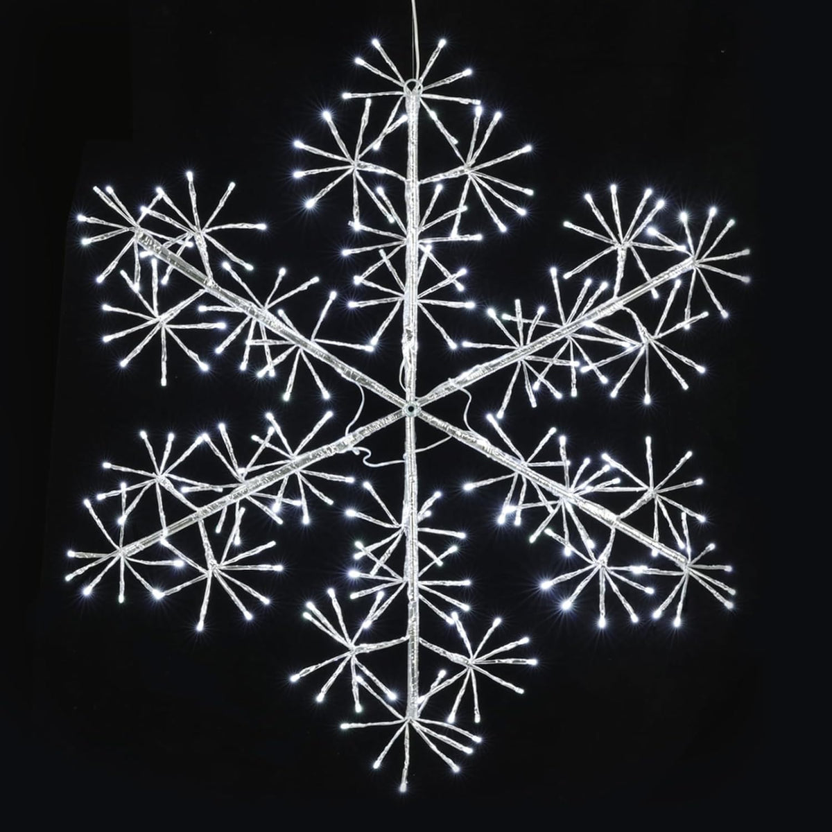 30’’ Christmas Snowflake Lights Outdoor, Pre-lit 240Pcs Cool White LEDs Hanging Silver Snowflake