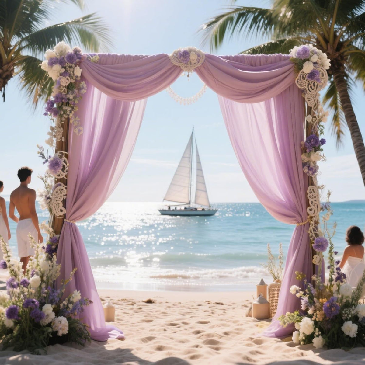 VOK Wedding Arch Draping Fabric Chiffon Fabric, 29in x 18Ft 2 Panels Sheer Chiffon Outdoor Curtain