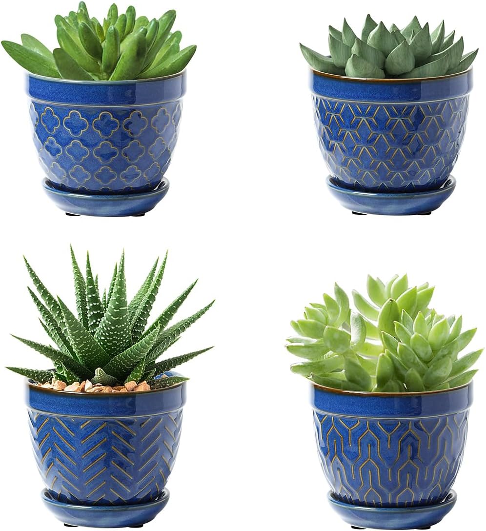 Sureasy Succulent Pots, 3.5 Inch Flower Pots for Indoor Plants, Small Plant Pots with Saucer &