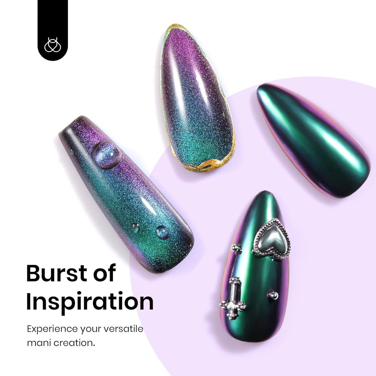 Beetles Cat Eye Chrome Nail Powder Set, 2 in 1 Holographic Metallic Mirror Effect Chameleon Galaxy