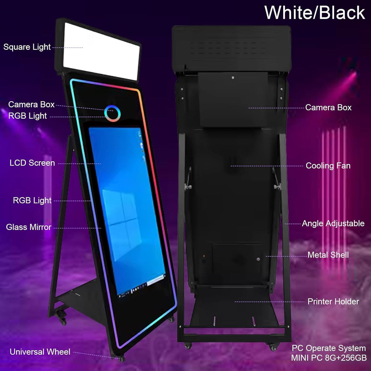 65''Magic Mirror Photo Booth Machine,Mirror Photo Booth 43''Touch Screen,Photo Booth with Flight