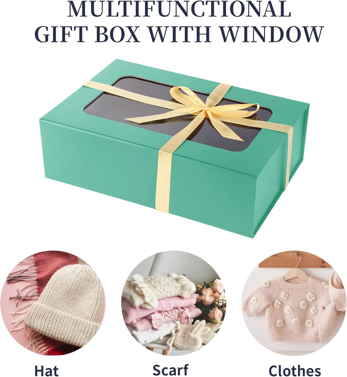 Light Green Large Gift Boxes with Window, 13.5"x9"x4.3" Bridesmaid Boxe for Gift Giving,Birthday