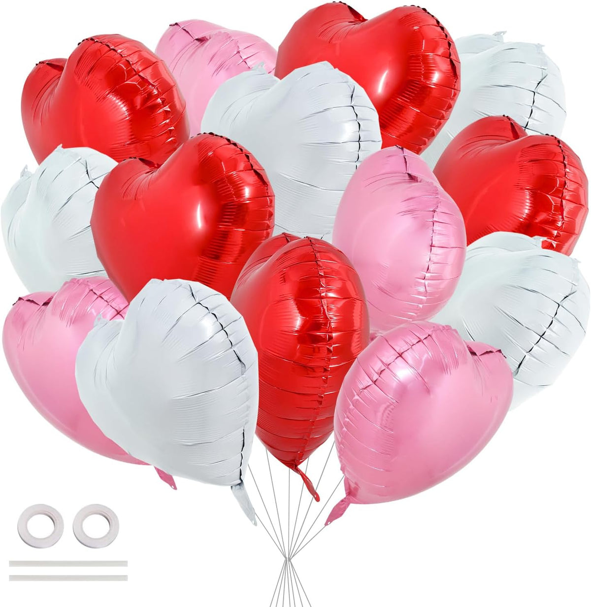 TONIFUL 30Pcs 18 Inch Heart Balloons Red White Pink Valentine’s Day Heart Shape Foil Mylar Balloons
