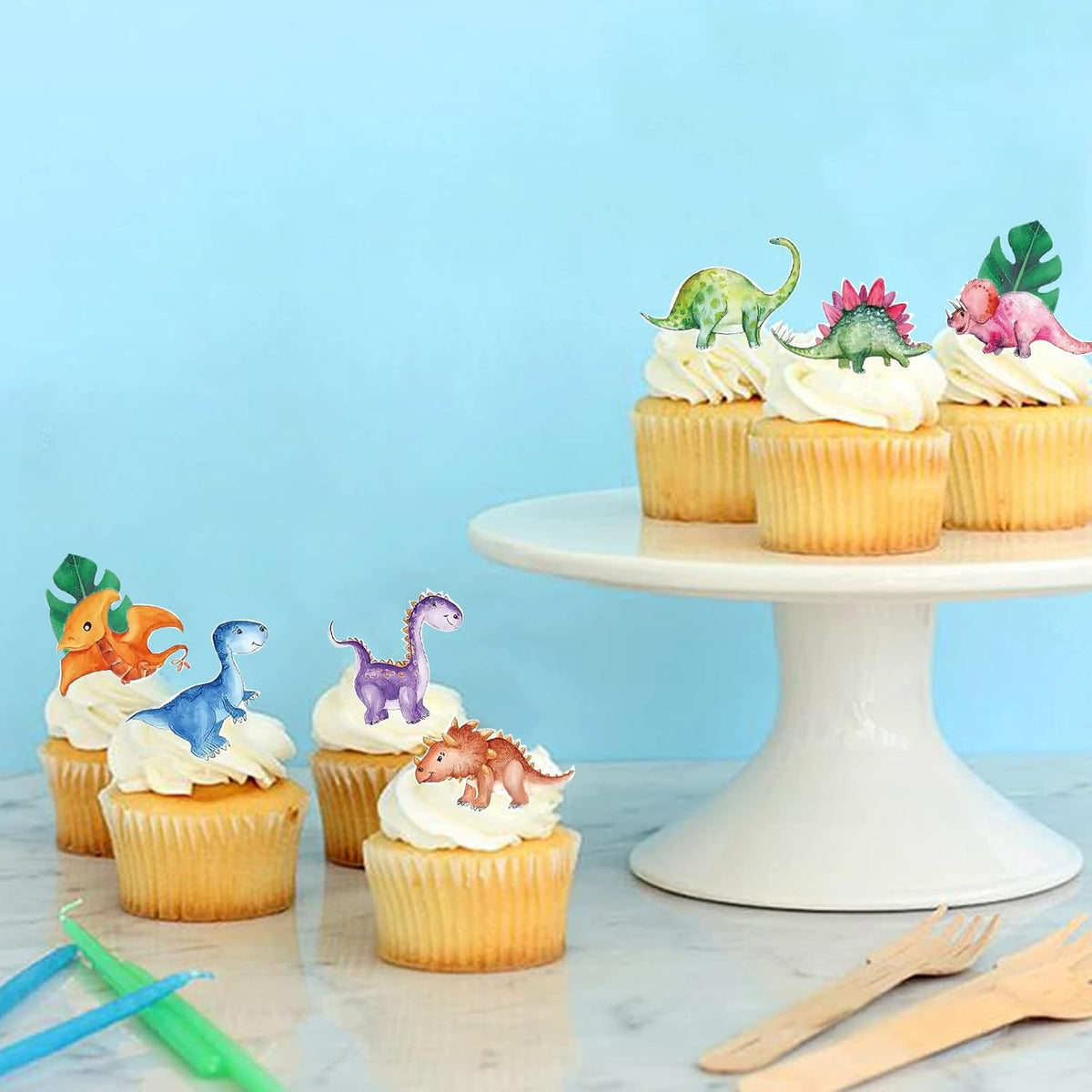 62pcs Edible Dinosaur and Turtle Back Leaves Cake Topper Cupcake Toppers Wedding Themed Party