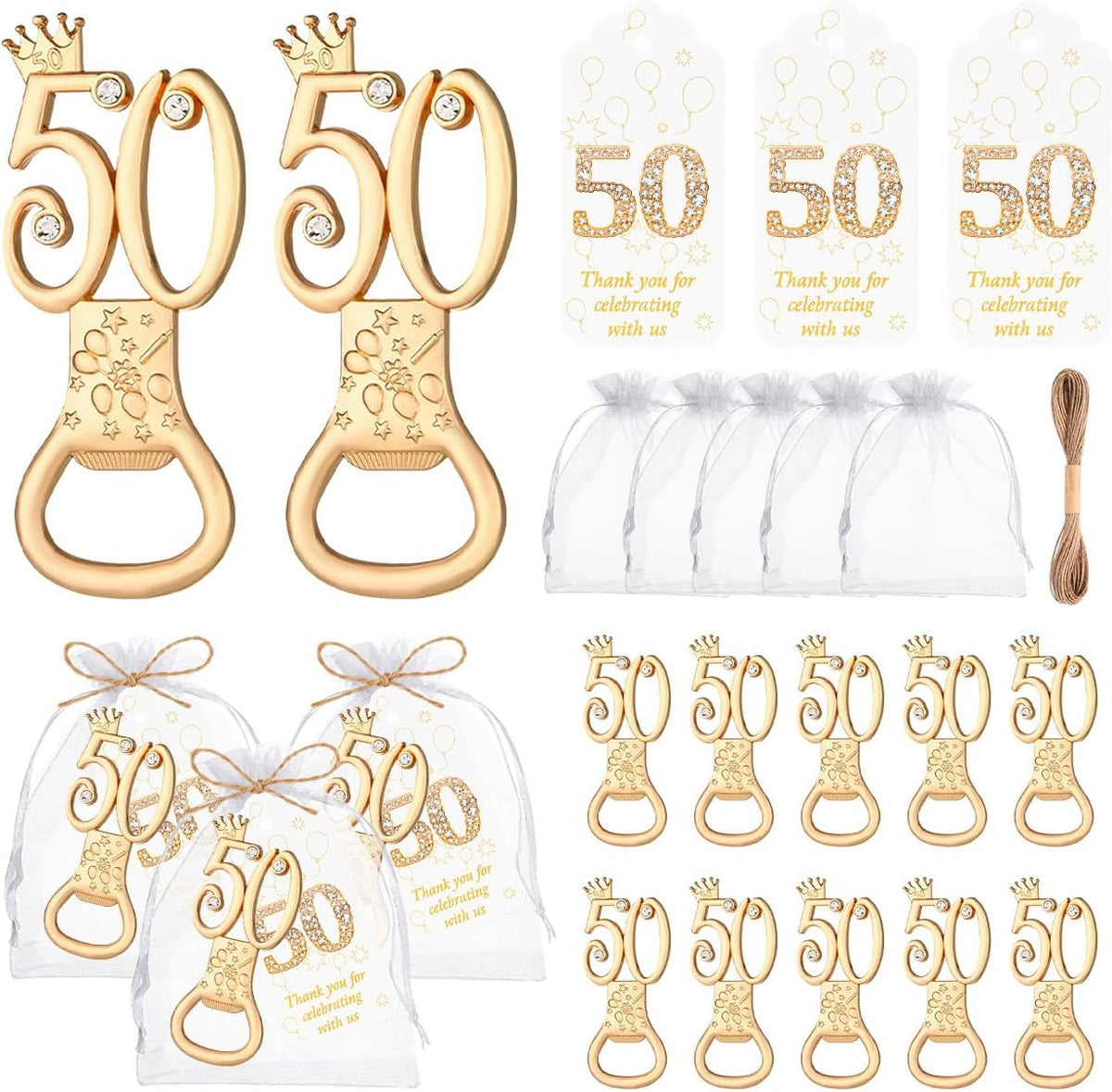 50Pcs 50th Birthday Bottle Opener Set 50th Birthday Party Favors 50th Golden Bottle Openers