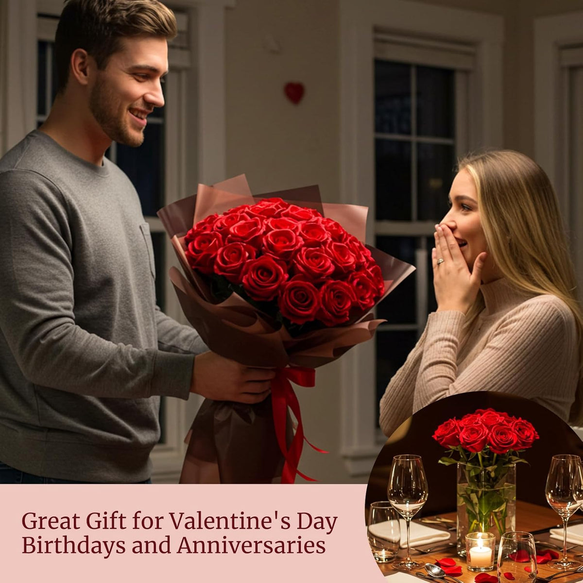 Auihiay 104pcs Red Roses Artificial Flowers - Realistic Faux Red Roses for Wedding Wedding, Table