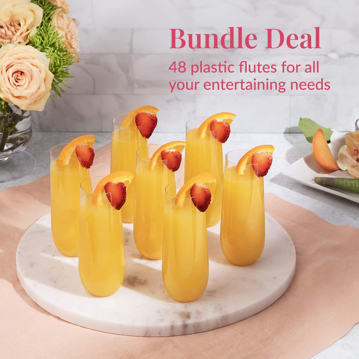 Prestee 48 Pack Plastic Champagne Flutes 9 oz - Stemless Disposable Champagne Flutes for Cocktails