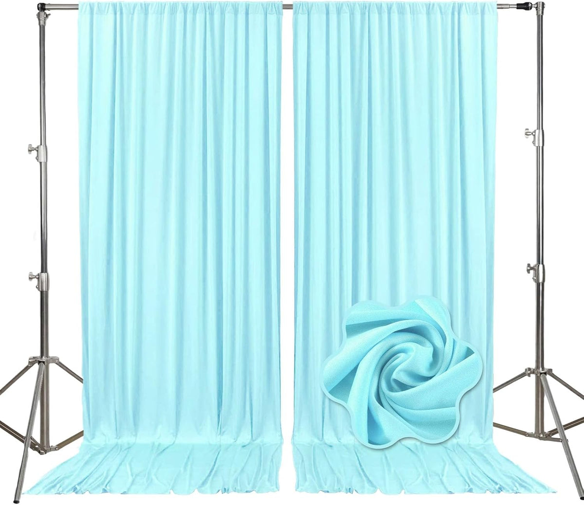 10ft x 10ft Lake Blue Backdrop Curtains for Parties, Fabric Satin Background Curtain with Rod