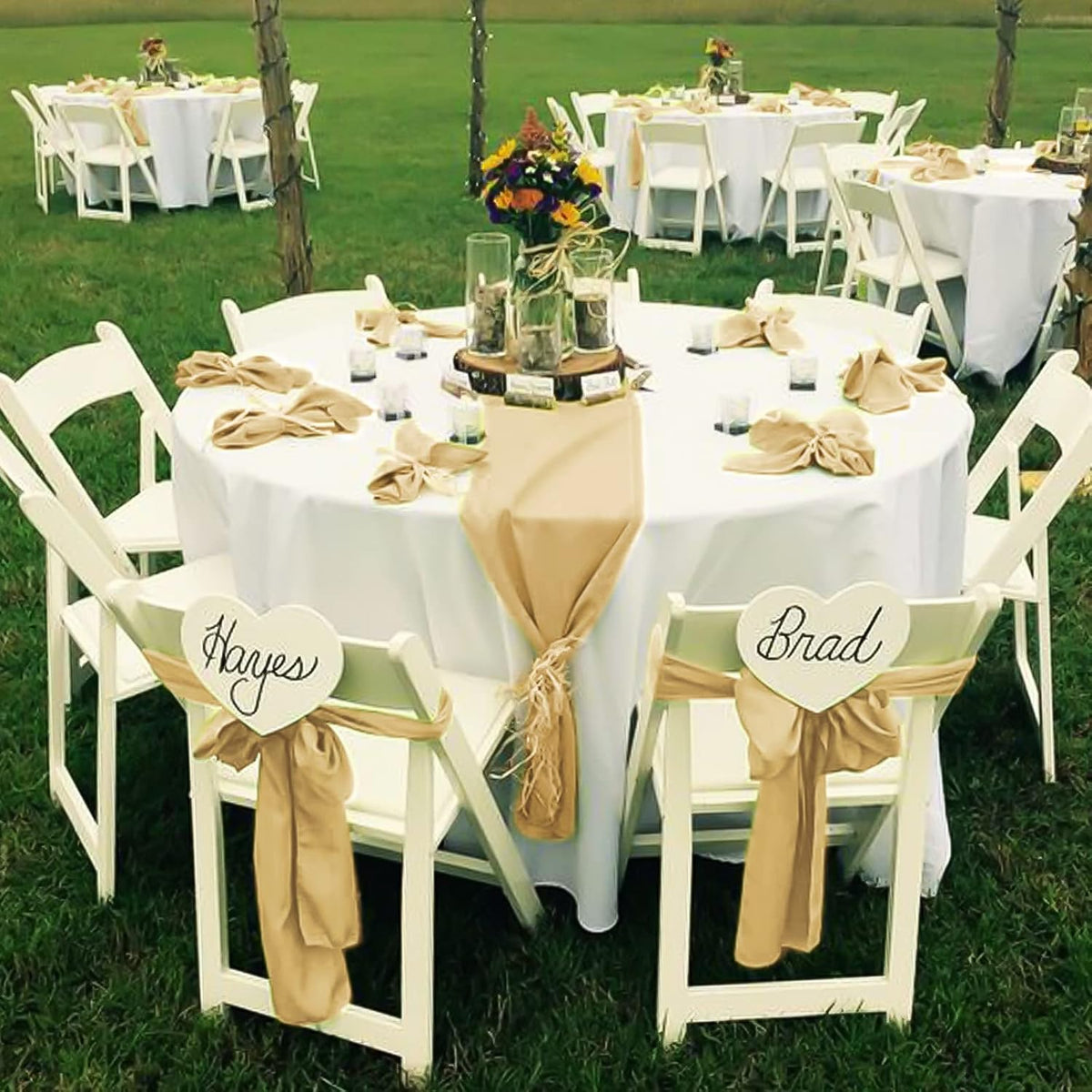fani 60 PCS Champagne Satin Chair Sashes Bows Universal Chair Cover for Wedding Reception
