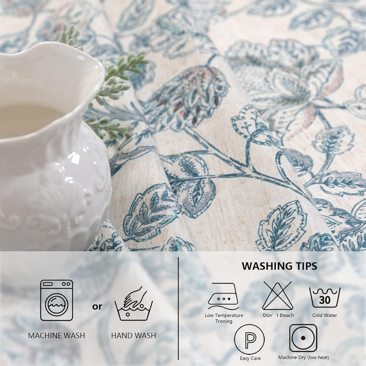 MYSKY HOME Waterproof Tablecloth Rectangle 60x102 Inch Rustic Burlap Tablecloth Spring Floral Linen