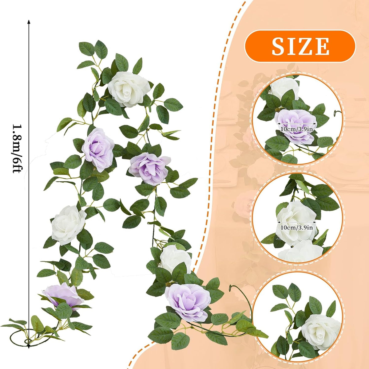 Lavender Artificial Rose Garlands Rose Vines Leaves Banners Hanging Floral Garland Fake Rose Flower