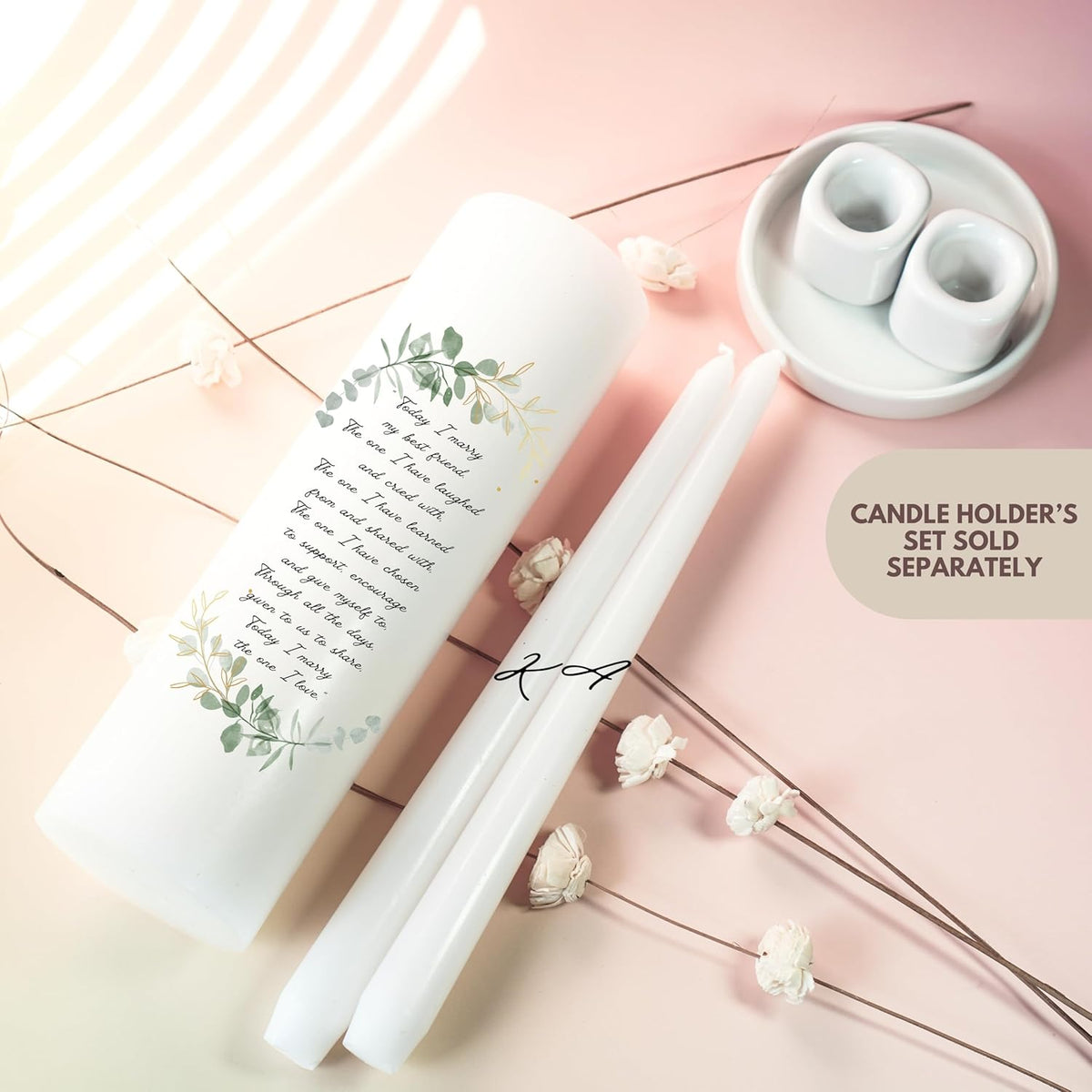 Unity Candles for Wedding, Modern Unity Set, Custom and Personalized Taper Candles with Bible