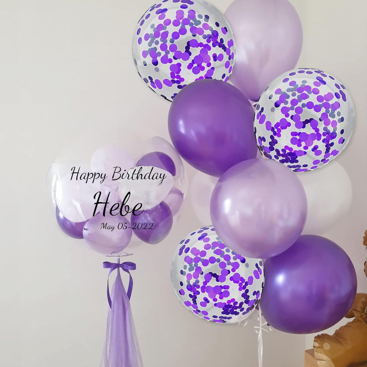 Purple Confetti Balloons, 25 Pcs Thickened 12 Inch Clear Latex Balloon with Confetti Inside for