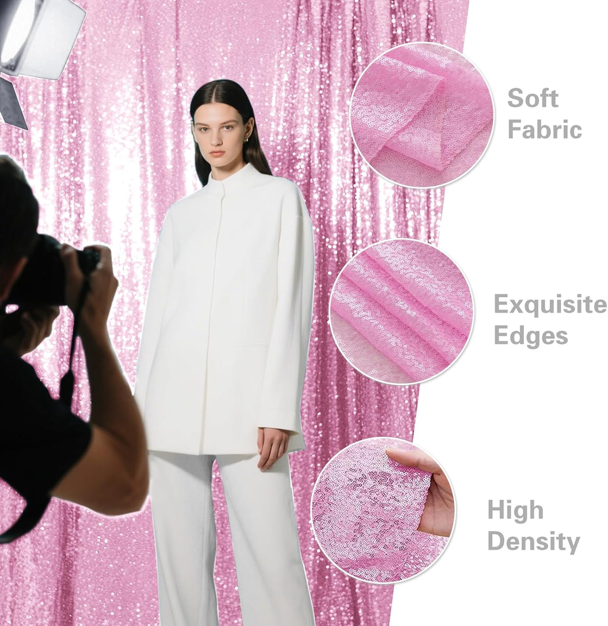 Matte Pink Sequin Backdrop Curtain 4 Pieces 2FTx8FT Glitter Photography Backdrop for Party Wedding
