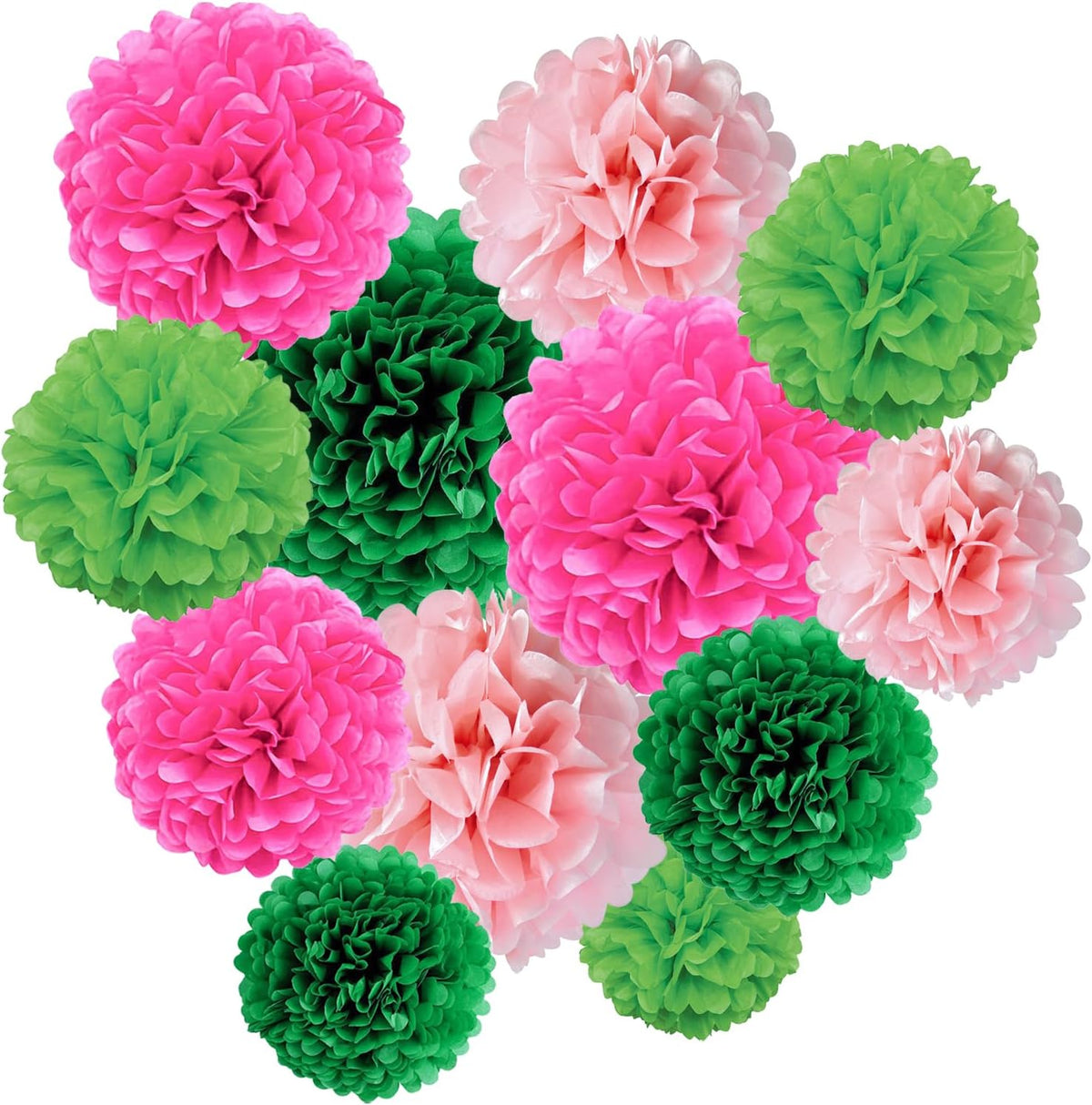 ZOOYOO Paper Tissue Pom Poms, 12 Pcs Green Pink Pompoms Party Hanging Tissue Flowers for Birthday