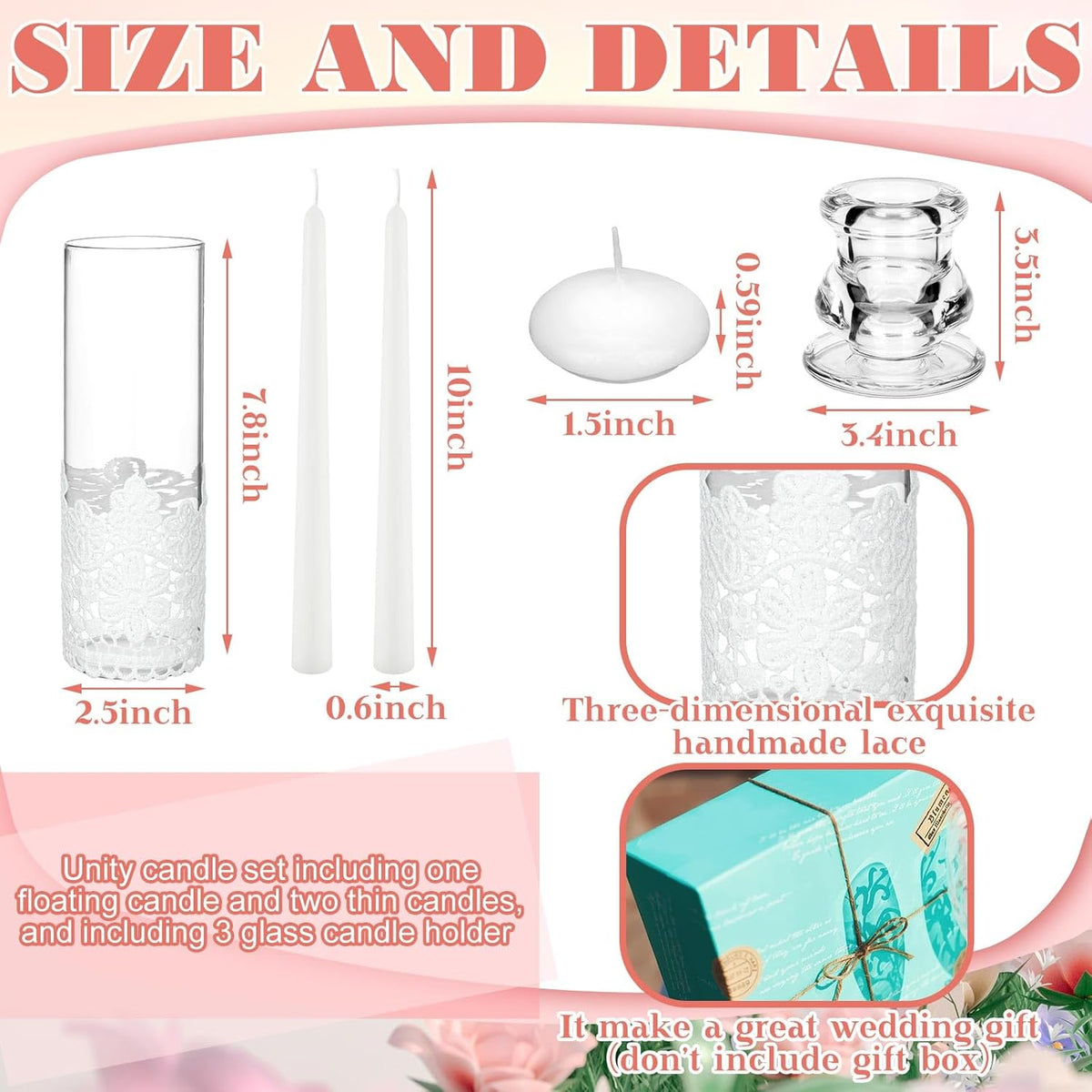 Irenare Unity Candles with Holder for Wedding Ceremony Wedding Decortions Accessories Glass Candle
