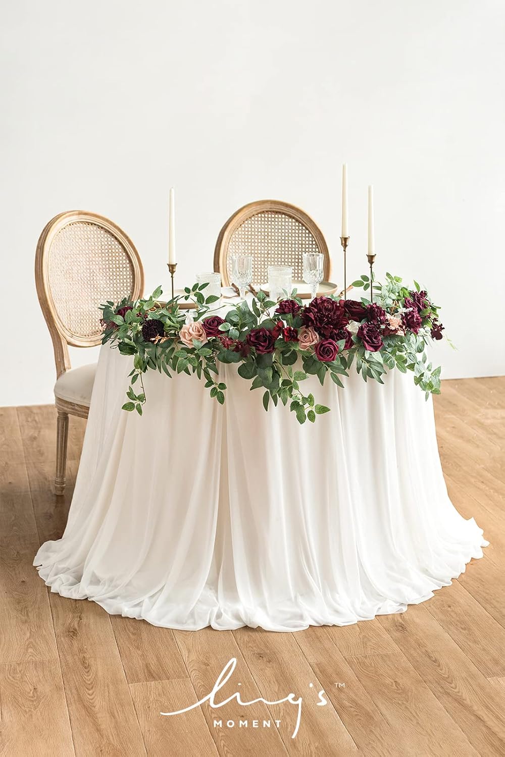 Ling's Moment Flower Garland - 6FT Eucalyptus & Rose - Sweetheart Table Decor for Wedding