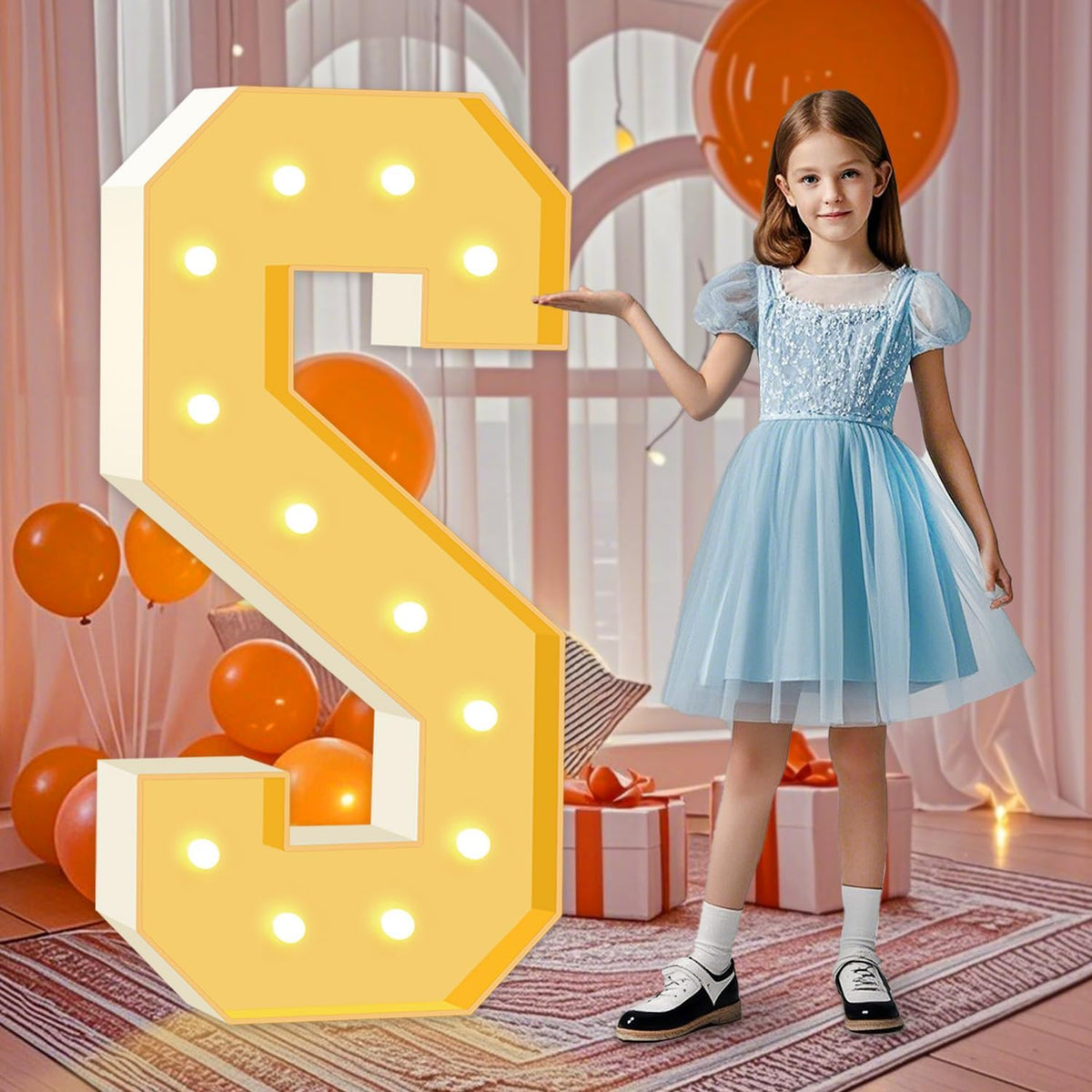 Marquee Light Up Letter S, Light Up Letters Art Craft Kit for Party Decorations, 4FT White Foam