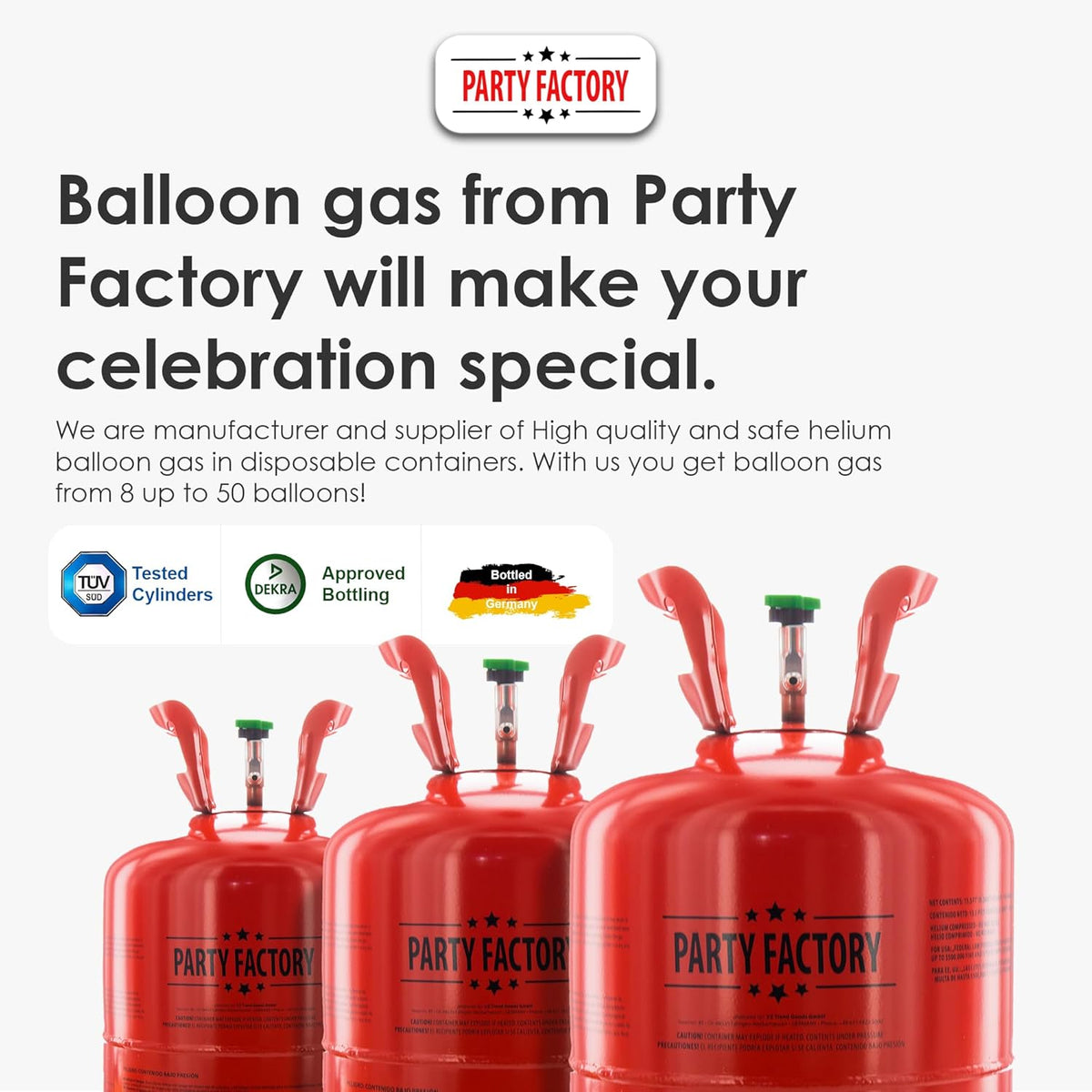 Party Factory Helium Tank for up to 50 Latex Balloons, Helium Cylinder 14.1 cu. ft. Gas with