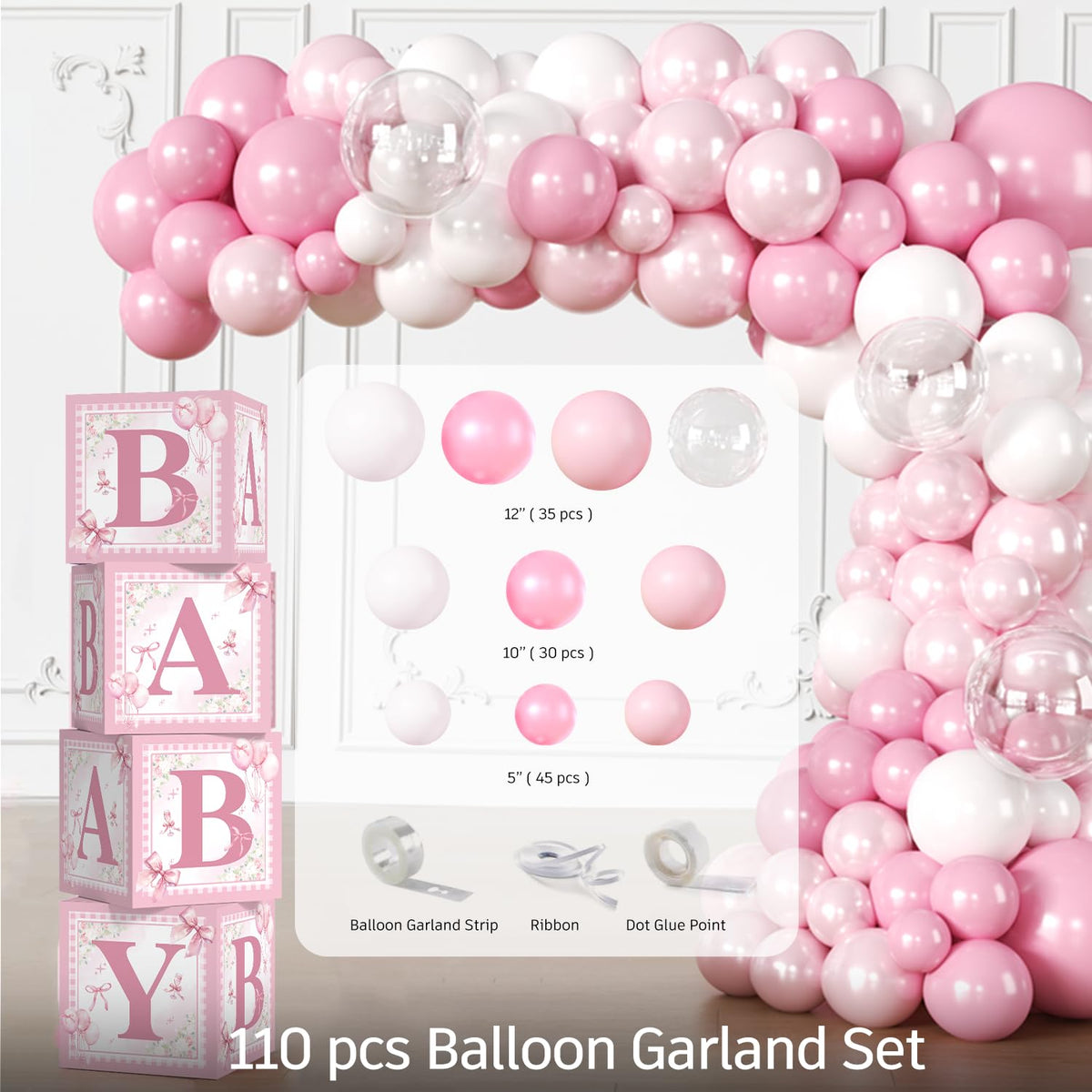 Cocomigo Pink Bow Baby Shower Decorations, All-in-One Party Set Serves 20