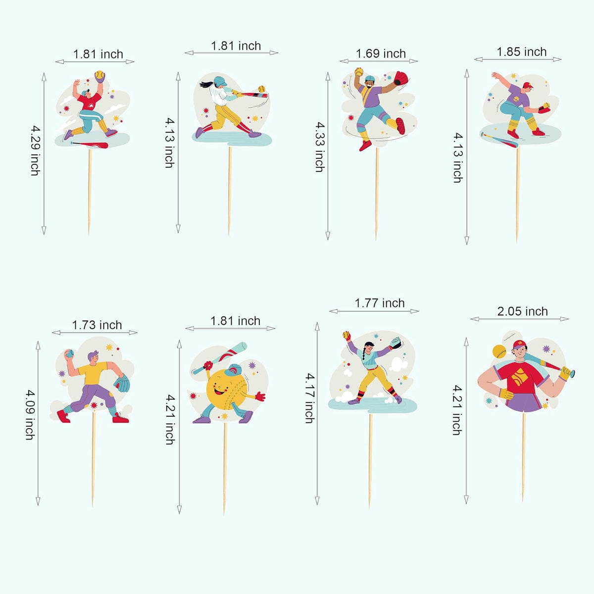 24pcs Baseball Cupcake Toppers Sports Game Baseball Players Cupcake Picks for Sports Baseball Theme