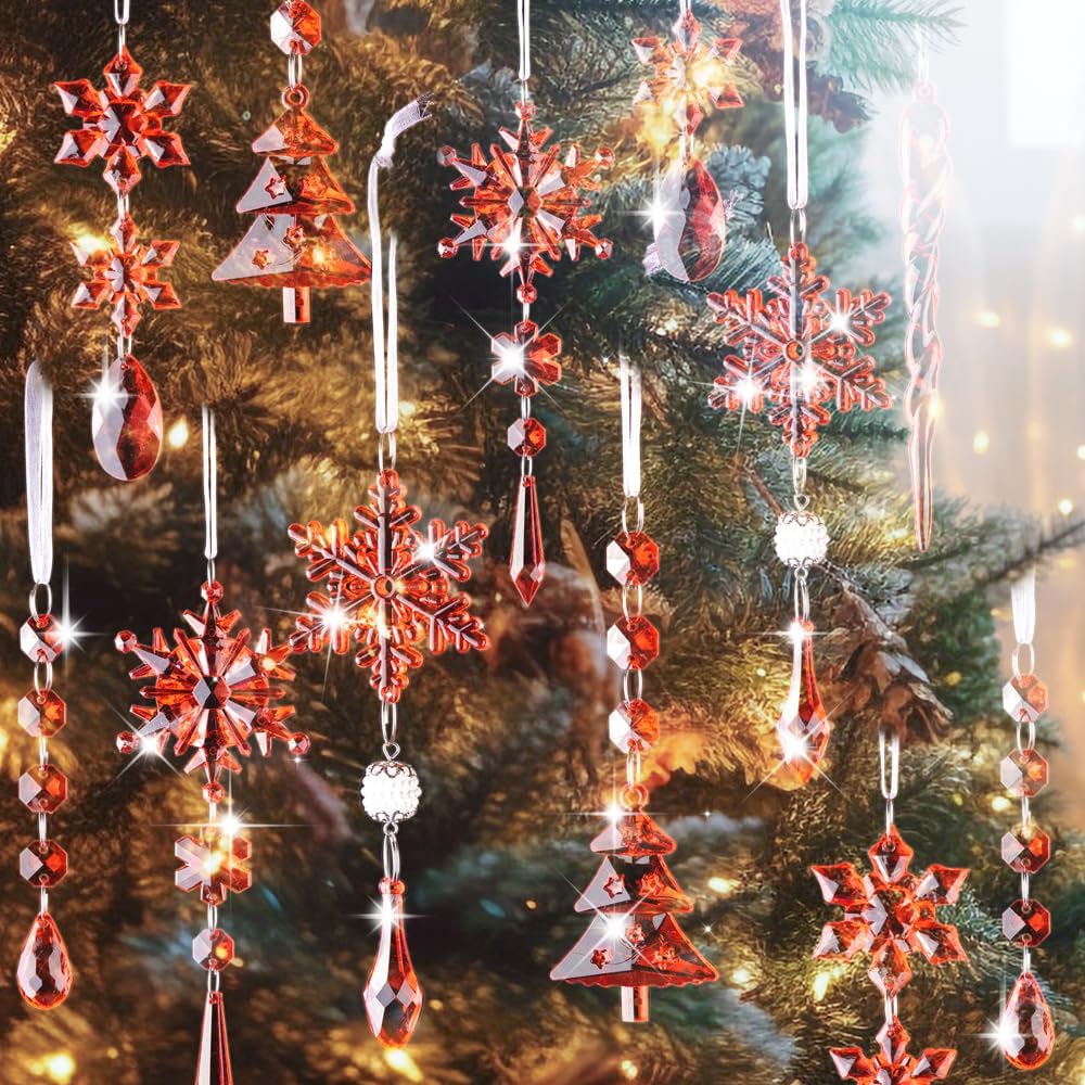 Lanpn 26pcs Christmas Ornaments Crystal Christmas Tree Decoration, Hanging Clear Acrylic Snowflake