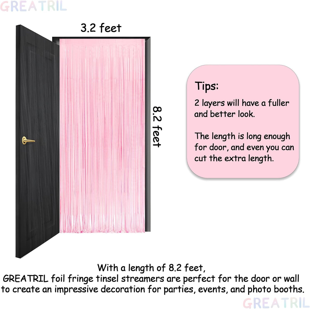 Pink and Blue Party Photo Backdrop - GREATRIL Foil Fringe Tinsel Streamers for