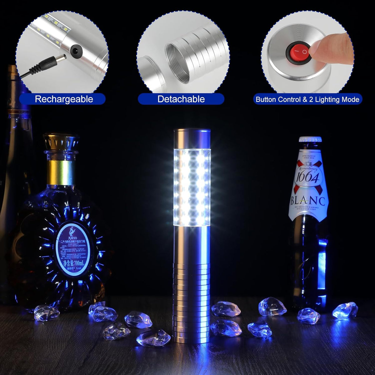 WILON Bottle Service Lights Rechargeable Bottle Service Sparklers Reusable Handheld Girl Lights LED