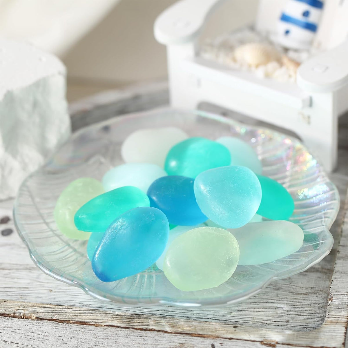 200g Sea Glass Soap Decor Seashell Decorative Soaps for Bathroom Home Decor Beach Wedding Nautical