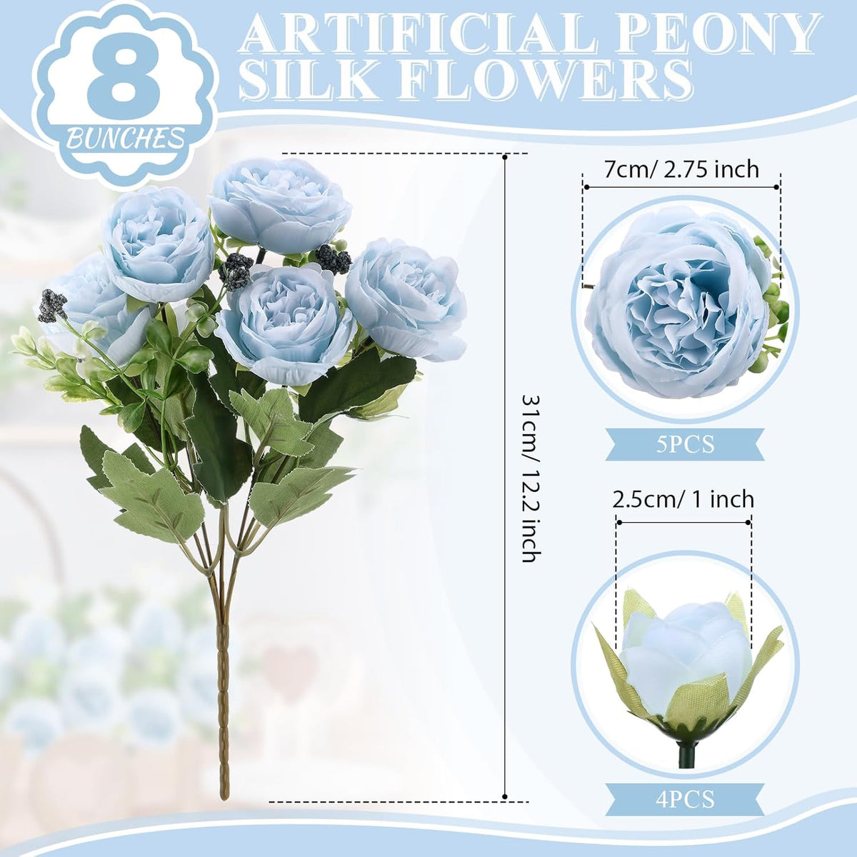 8 Bundles Artificial Peonies Flowers Boho Faux Flowers Arrangements Artificial Centerpiece Spring