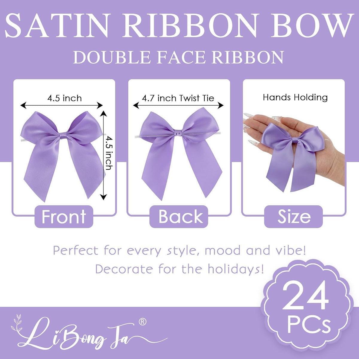 4.5" Satin Ribbon Light Purple Bows for Gift Wrapping, Twist Tie Bows, Cute Bows for Crafts, Party