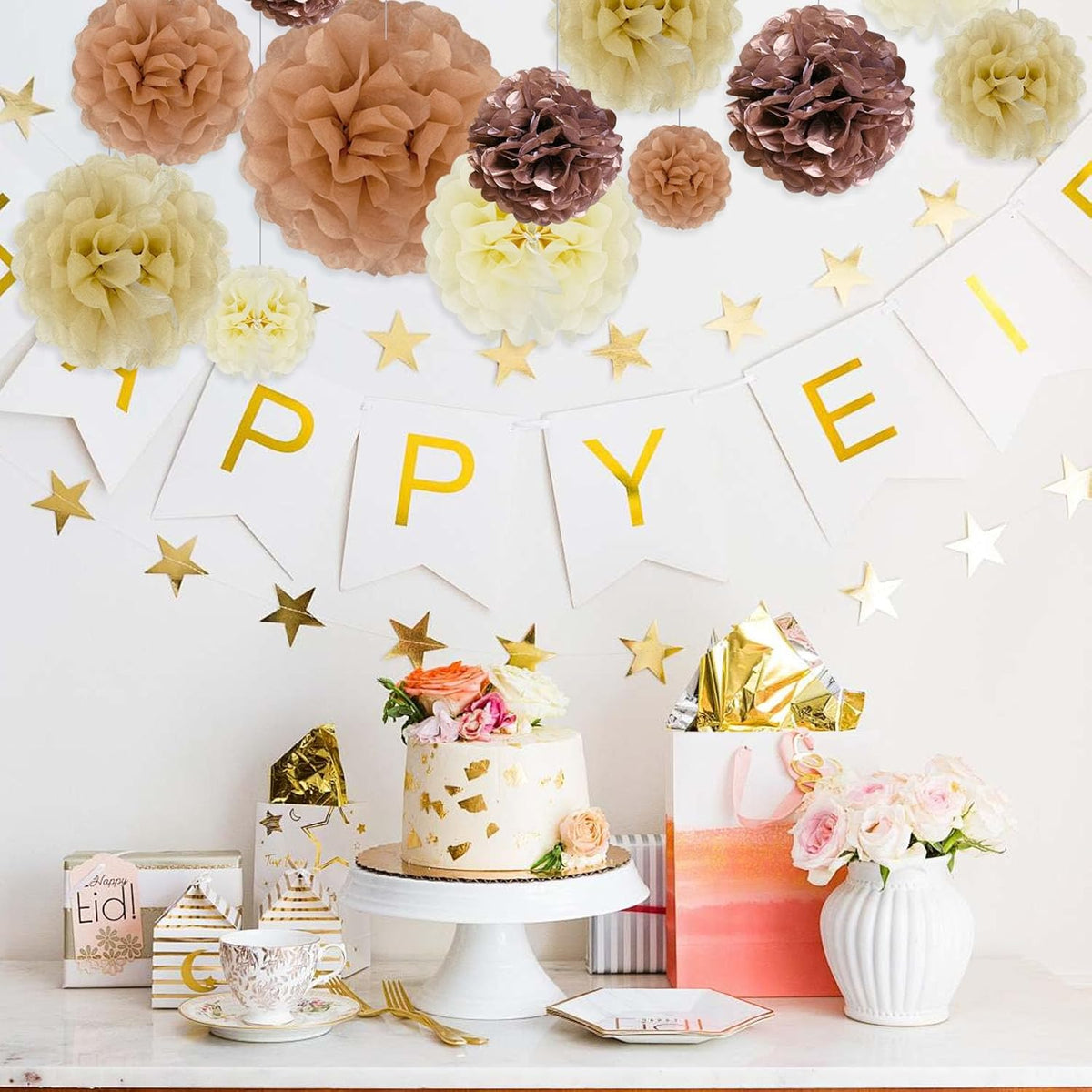 Tissue Paper Pom Poms, Ivory Khaki Rose Gold Nude Pink Tissue Paper Flowers, Hanging Flower Balls