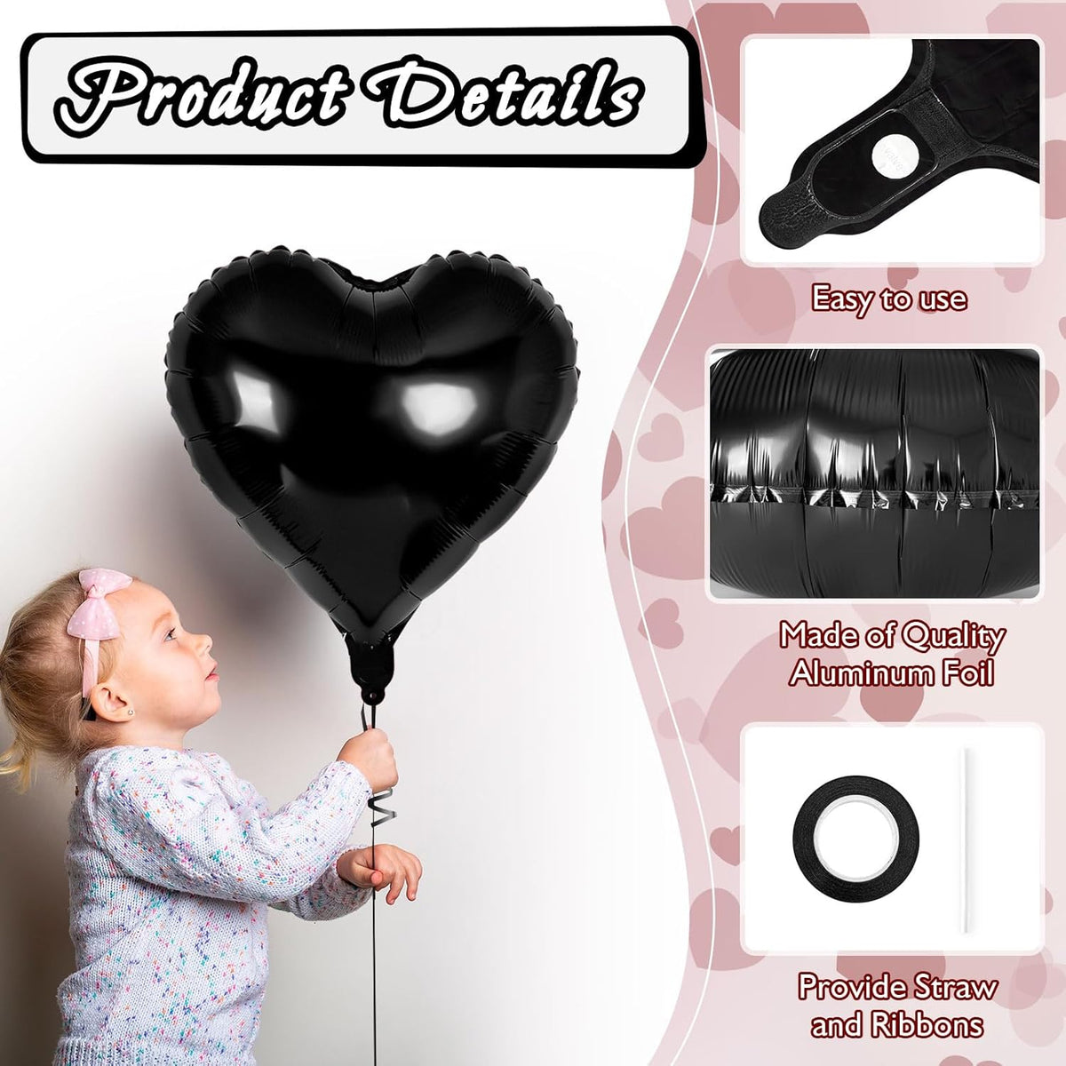 24 Pcs Black Heart Balloons,18 inch Heart Shape Foil Balloons Love Balloons Valentine Balloons for