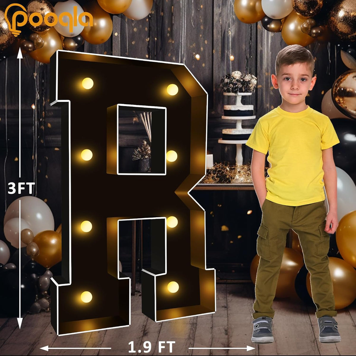 Pooqla 3 FT Marquee Light Up Letters, Black Marquee Letter Lights 3 Feet Tall, Giant LED Sign Big