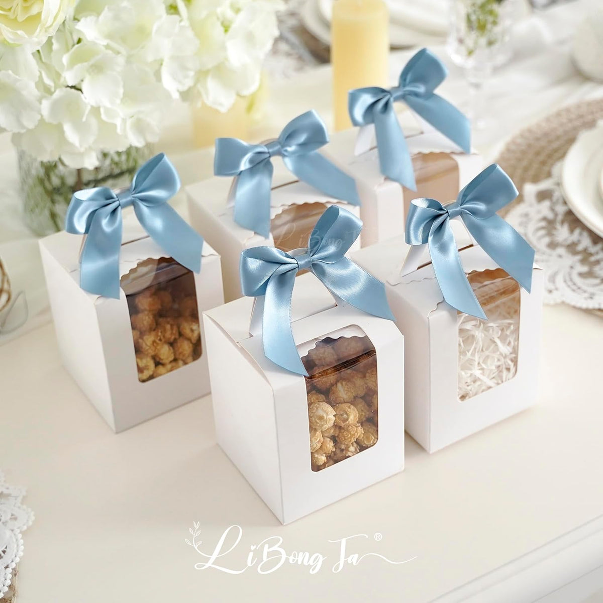3.5" Dusty Blue Bow Satin Pre-Tied Bows for Gift Wrapping, Small Bows for Crafts, Premade Bows
