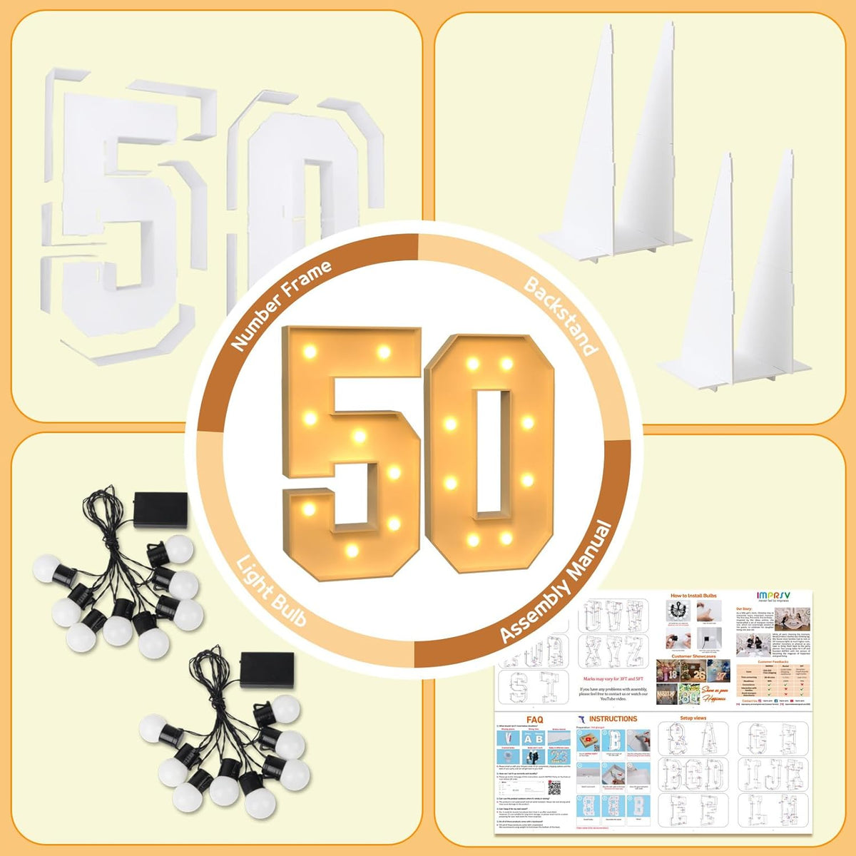 imprsv 3FT Block Marquee Numbers, Marquee Light Up Numbers 50th Birthday Decorations for Women