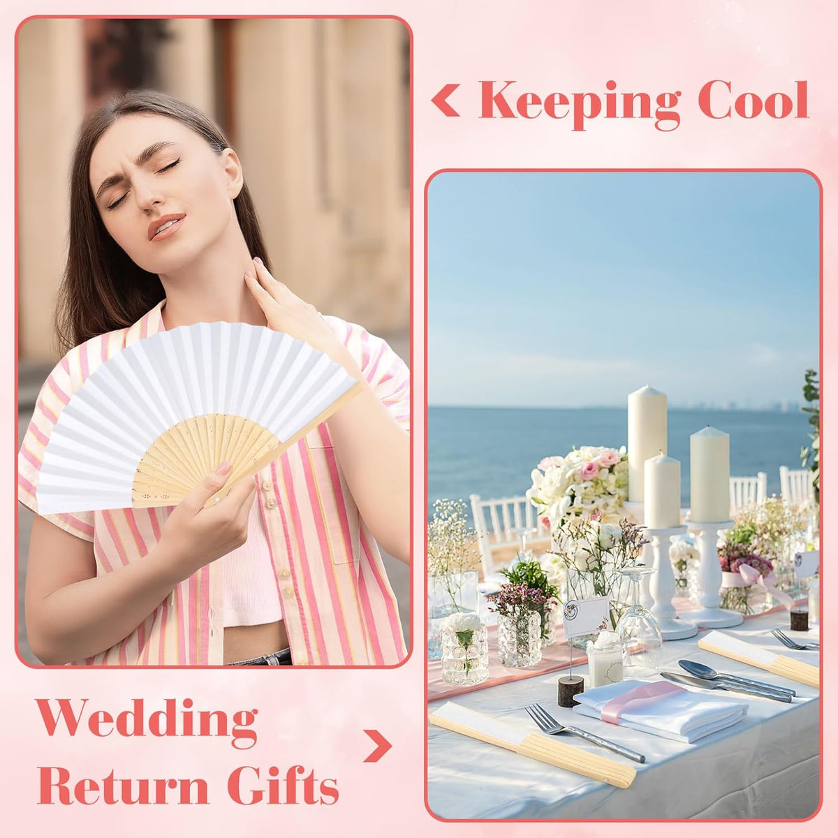 24 Pieces White Hand Held Bamboo Folding Fans Paper Fans Handheld for Women Foldable Girls Wedding