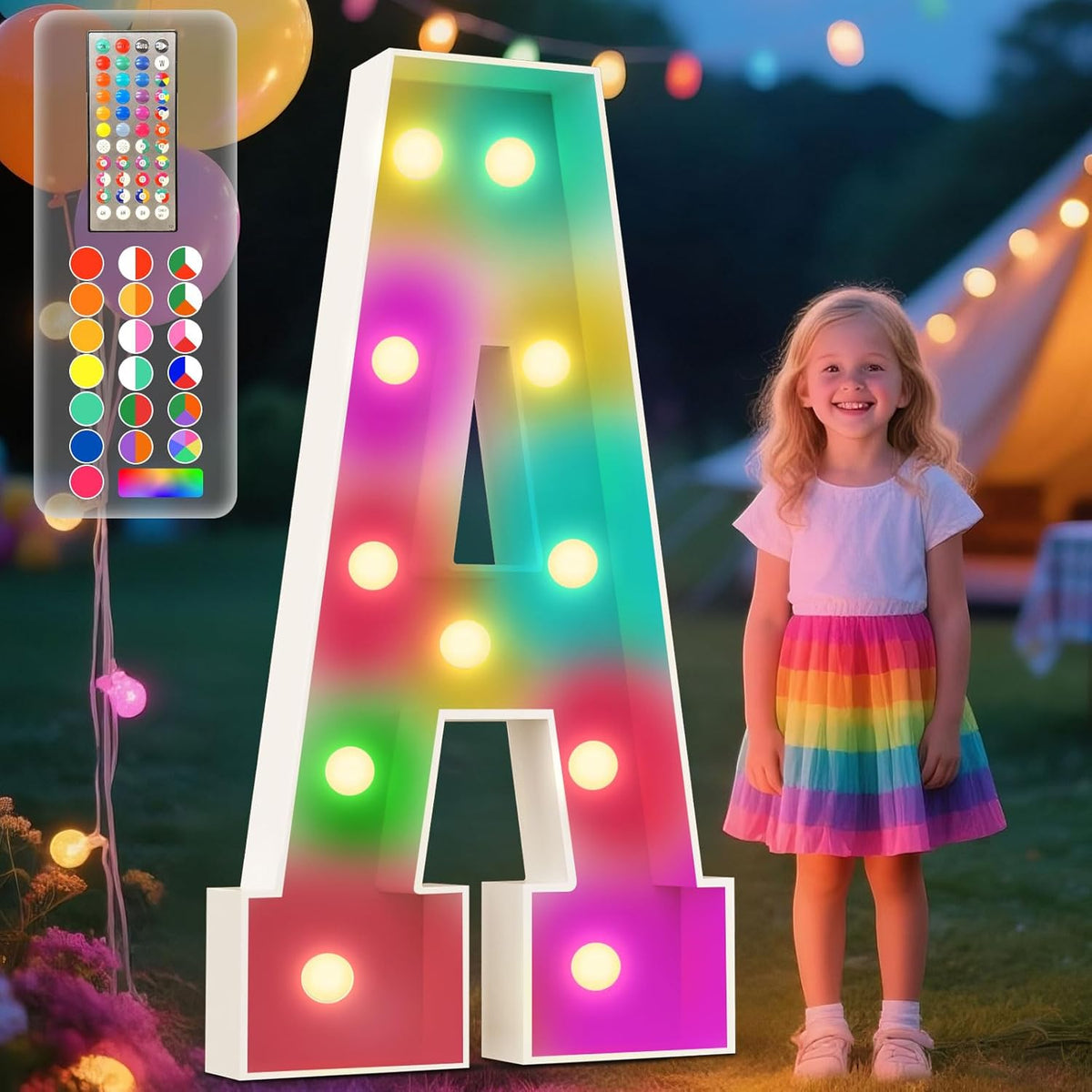 Ledido 4FT Marquee Light Up Letters, 34 Colors Changing Marquee Letter 4 Feet Tall with Remote, Big