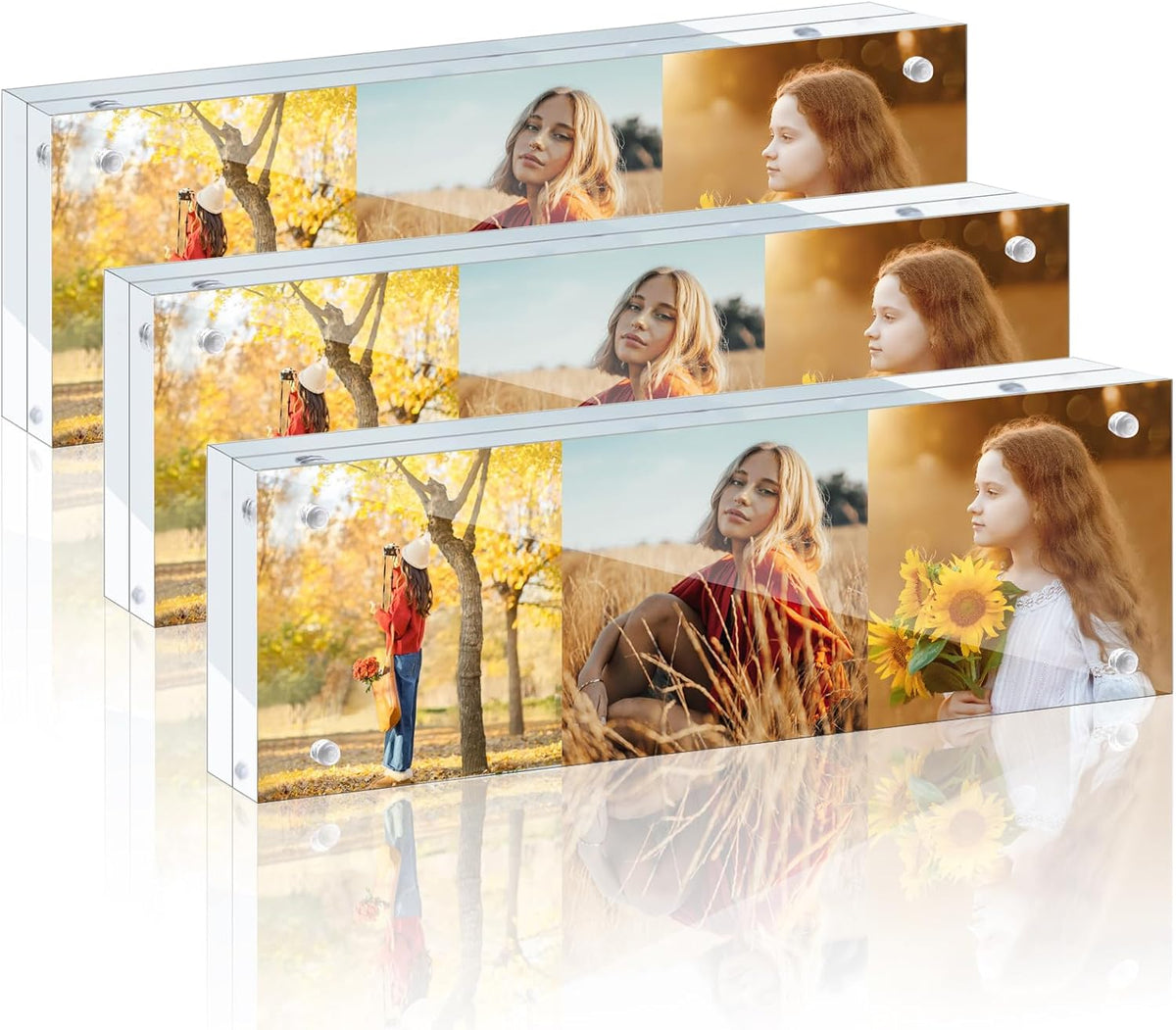 3 Pack 2x6 Acrylic Picture Frames - 20% Thicker Double Sided Magnetic Frame with UV Protection