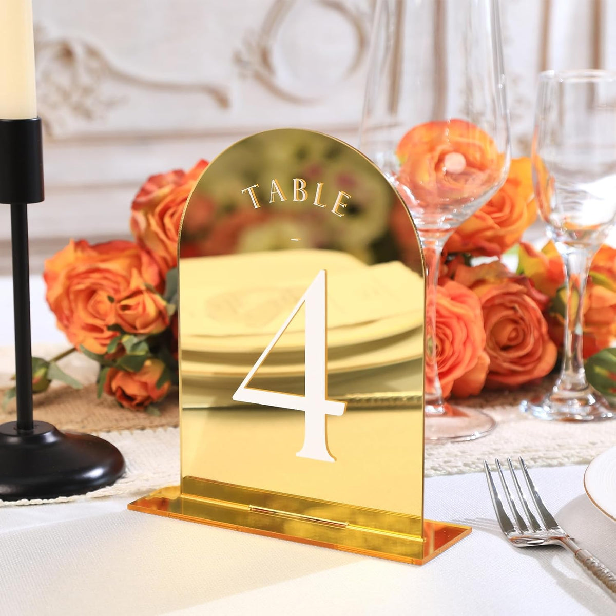 UNIQOOO Gold Mirror Arch Wedding Table Numbers with Stands 1-20, 5x7 Acrylic Display Signs and