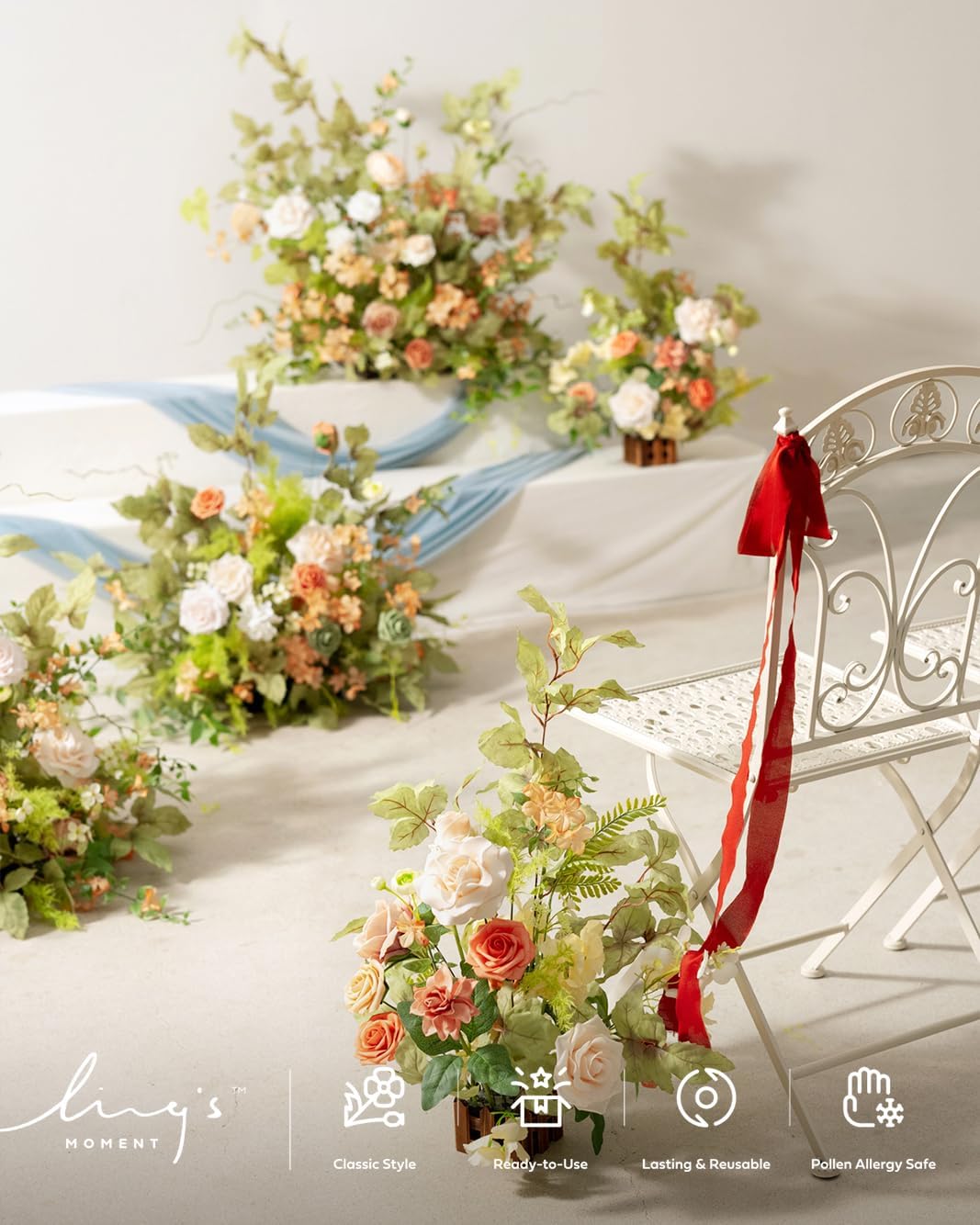 Ling's Moment 17.5" Tall Standing Artificial Flowers Arrangements 4pcs Fall Wedding Aisle Runner